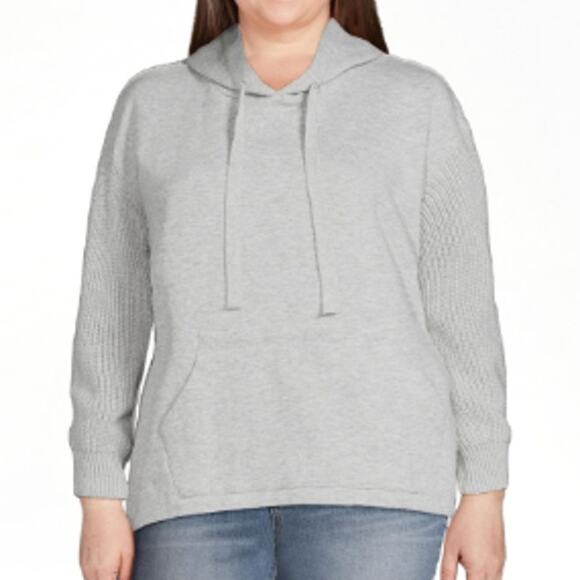 Time and Tru Size XL Long Sleeve Mixed Media Pullover Hoodie Gray - Picture 5 of 16